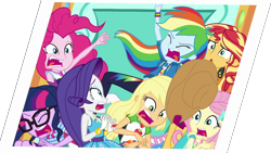 Size: 1920x1080 | Tagged: safe, artist:rarityvrymercollectiveoriginals, derpibooru import, edit, edited screencap, screencap, applejack, fluttershy, pinkie pie, rainbow dash, rarity, sci-twi, sunset shimmer, twilight sparkle, better together, equestria girls, rollercoaster of friendship, rarity peplum dress