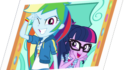 Size: 1920x1080 | Tagged: safe, artist:rarityvrymercollectiveoriginals, derpibooru import, edit, edited screencap, screencap, rainbow dash, sci-twi, twilight sparkle, better together, equestria girls, rollercoaster of friendship