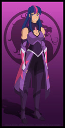 Size: 1920x3750 | Tagged: safe, artist:pyrus-leonidas, derpibooru import, twilight sparkle, human, series:mortal kombat:defenders of equestria, armor, boob window, boots, clothes, crossover, female, fingerless gloves, gloves, grin, high heel boots, humanized, mortal kombat, shoes, skirt, smiling, solo