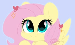 Size: 1162x695 | Tagged: safe, artist:sakukitty, derpibooru import, fluttershy, pegasus, pony, blushing, cute, daaaaaaaaaaaw, female, heart, looking up, shyabetes, simple background, smiling, solo