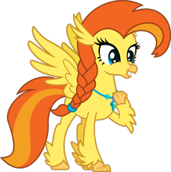 Size: 3587x3615 | Tagged: safe, artist:lightningbolt, derpibooru import, oc, oc only, oc:goldenflow, classical hippogriff, hippogriff, beak, braid, female, full body, grin, high res, show accurate, simple background, smiling, solo, spread wings, standing, tail, transparent background, two toned tail, wings