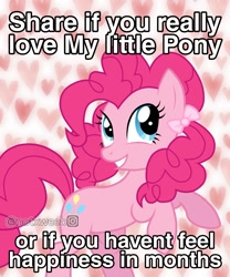 Size: 1052x1264 | Tagged: source needed, safe, derpibooru import, edit, editor:notxweeb, pinkie pie, pony, brony, dissonant caption, meme, misspelling, ribbon, sad, smiling, solo, text, welcome to the herd