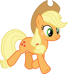 Size: 3000x3254 | Tagged: safe, artist:cloudyglow, artist:yanoda, derpibooru import, applejack, earth pony, pony, father knows beast, .ai available, cowboy hat, cutie mark, female, hat, high res, mare, running, simple background, smiling, solo, stetson, transparent background, vector
