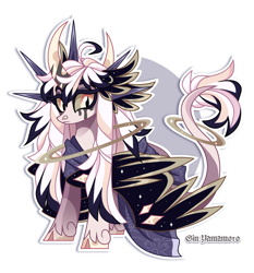 Size: 2187x2344 | Tagged: safe, artist:gkolae, derpibooru import, oc, oc only, pony, unicorn, abstract background, clothes, horn, jewelry, makeup, ring, running makeup, simple background, solo, tail, tail ring, unicorn oc, unshorn fetlocks, white background