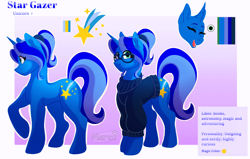 Size: 2700x1717 | Tagged: safe, artist:narci, derpibooru import, oc, oc:star gazer, unicorn, clothes, looking at you, reference sheet, standing, sweater