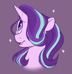 Size: 855x884 | Tagged: safe, artist:crimmharmony, derpibooru import, starlight glimmer, pony, unicorn, bust, cute, female, glimmerbetes, hair over one eye, mare, portrait, purple background, simple background, solo