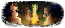 Size: 1056x457 | Tagged: artist needed, safe, derpibooru import, oc, oc:ukraine, 2018, bronukon, campfire, group, nation ponies