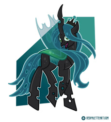 Size: 856x933 | Tagged: safe, artist:redpalette, derpibooru import, queen chrysalis, changeling, changeling queen, abstract background, female, insect wings, looking at you, open mouth, open smile, smiling, smiling at you, solo, spread wings, wings