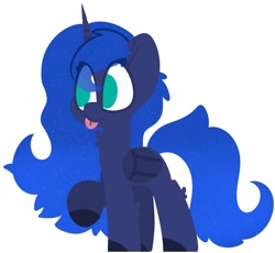 Size: 2215x2034 | Tagged: safe, artist:moonydusk, derpibooru import, princess luna, alicorn, pony, :p, female, mare, missing accessory, raised hoof, raised leg, simple background, smiling, solo, tongue, tongue out, white background