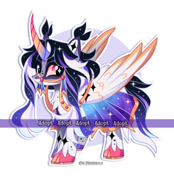 Size: 2392x2437 | Tagged: safe, artist:gkolae, derpibooru import, oc, oc only, alicorn, pony, abstract background, alicorn oc, bridle, horn, solo, tack, unshorn fetlocks, wings