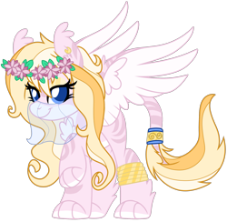 Size: 1280x1248 | Tagged: safe, artist:lupulrafinat, derpibooru import, oc, oc only, sphinx, ear fluff, ears, eyelashes, female, floral head wreath, flower, simple background, solo, sphinx oc, transparent background, wings