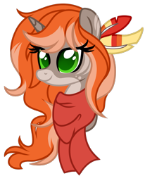 Size: 773x940 | Tagged: safe, artist:lupulrafinat, derpibooru import, oc, oc only, pony, unicorn, bust, clothes, eyelashes, female, horn, mare, scarf, simple background, smiling, solo, transparent background, unicorn oc