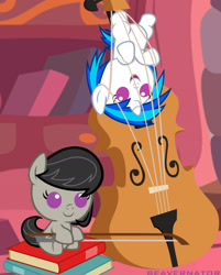 Size: 1920x2392 | Tagged: safe, artist:beavernator, derpibooru import, edit, dj pon-3, octavia melody, vinyl scratch, earth pony, pony, unicorn, baby, baby pony, bow (instrument), cello, cello bow, cropped, cute, duo, female, filly, foal, musical instrument, open mouth, open smile, smiling, tavibetes, vinylbetes