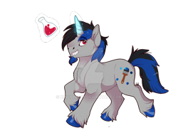 Size: 900x708 | Tagged: safe, artist:kingprobby, derpibooru import, oc, oc only, pony, unicorn, deviantart watermark, ear fluff, ears, eyebrows, eyebrows visible through hair, full body, glowing, glowing horn, grin, hooves, horn, magic, male, obtrusive watermark, raised hoof, raised leg, simple background, smiling, solo, stallion, tail, telekinesis, transparent background, two toned mane, two toned tail, unicorn oc, unshorn fetlocks, watermark