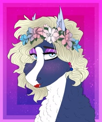 Size: 2282x2713 | Tagged: safe, artist:inisealga, derpibooru import, oc, oc only, oc:monsoon nixie, bisexual, commission, female, flower, flower in hair, mare, pride, pride month, transgender, ych result