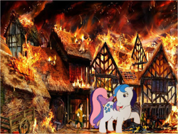 Size: 1022x771 | Tagged: safe, edit, gingerbread, human, g1, 1666, crossover, fire, firefly (batman), great fire of london, houses, london, the batman, this will end in death, wagon