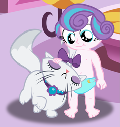 Size: 1539x1629 | Tagged: safe, artist:papadragon69, opalescence, princess flurry heart, human, equestria girls, diaper, equestria girls-ified, nuzzling, petting