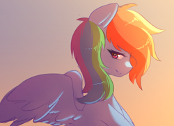 Size: 3565x2580 | Tagged: safe, artist:fluffymaiden, derpibooru import, rainbow dash, pegasus, pony, bust, cute, dashabetes, female, gradient background, grin, high res, looking at you, mare, partially open wings, profile, smiling, smiling at you, solo, wings