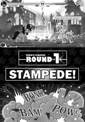 Size: 790x1131 | Tagged: safe, artist:vavacung, derpibooru import, king sombra, tianhuo, dragon, hybrid, longma, pony, unicorn, comic:crossover story, comic:crossover story 3, them's fightin' herds, community related, crossover, female, fight, fighting game, fighting stance, health bars, male, stallion, video game