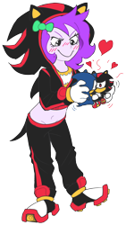 Size: 1476x2616 | Tagged: safe, artist:doodlegamertj, derpibooru import, oc, oc only, oc:mable syrup, blushing, bow, deaf, gray eyes, hair bow, heart, outfit, purple hair, shadow the hedgehog, shipping, simple background, solo, sonic the hedgehog, sonic the hedgehog (series), transparent background