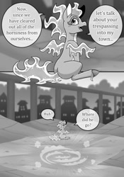 Size: 790x1131 | Tagged: safe, artist:vavacung, derpibooru import, tianhuo, dragon, hybrid, longma, comic:crossover story, comic:crossover story 3, them's fightin' herds, community related, crossover, female, grayscale, monochrome, sitting, solo