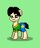 Size: 59x70 | Tagged: safe, artist:dematrix, derpibooru import, earth pony, pony, clothes, colt, foal, green background, mail (upin ipin), male, pixel art, ponified, pony town, simple background