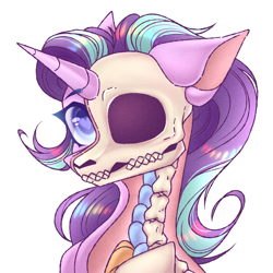 Size: 3000x3000 | Tagged: safe, artist:kreteen art, derpibooru import, starlight glimmer, pony, skeleton pony, bone, dissectibles, eyebrows, female, heart eyes, high res, looking at you, mare, simple background, skeleton, skull, solo, teeth, vertebrae, white background, wingding eyes