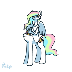 Size: 500x500 | Tagged: safe, artist:hotkoin, derpibooru import, princess celestia, alicorn, centaur, taur, crown, horn, jewelry, not salmon, regalia, signature, simple background, solo, tail, this isn't even my final form, wat, white background, why, wings, wtf