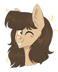 Size: 1300x1600 | Tagged: safe, artist:moonert, derpibooru import, oc, oc only, earth pony, pony, bust, ear fluff, ears, earth pony oc, one eye closed, simple background, solo, transparent background, wink