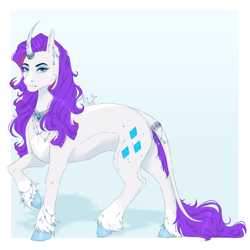 Size: 3000x3000 | Tagged: safe, artist:marshmallotheredfox, derpibooru import, rarity, pony, curved horn, horn, solo