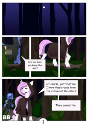 Size: 2480x3508 | Tagged: safe, artist:buvanybu, derpibooru import, princess celestia, princess luna, alicorn, pony, series:elements of contention, comic, forest