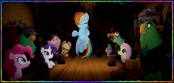 Size: 1840x873 | Tagged: safe, derpibooru import, screencap, applejack, fluttershy, pinkie pie, rainbow dash, rarity, spike, earth pony, parrot, pegasus, pony, unicorn, my little pony: the movie, cute, dashabetes, diapinkes, movie, parrot pirates, pirate, pirate ship, raribetes, shyabetes, time to be awesome