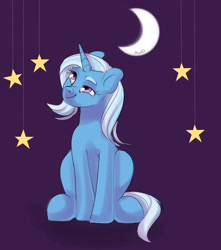 Size: 1129x1280 | Tagged: safe, artist:xwosya, derpibooru import, trixie, unicorn, great and powerful, looking up, moon, simple background, sitting, sketch, smiling, stars