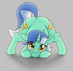 Size: 893x867 | Tagged: safe, artist:firecracker, ponerpics import, lyra heartstrings, pony, unicorn, aggie.io, face down ass up, female, looking up, mare, simple background, smiling