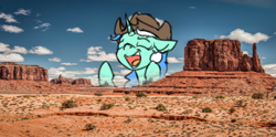 Size: 555x276 | Tagged: safe, artist:firecracker, ponerpics import, lyra heartstrings, pony, aggie.io, big enough, desert, eyes closed, female, hat, mare, meme, open mouth, simple background, singing, smiling