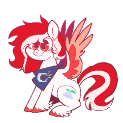 Size: 1500x1500 | Tagged: safe, artist:xekinise, derpibooru import, oc, oc only, oc:peppermane, pegasus, pony, cutie mark, female, mare, neckerchief, pixel art, simple background, sitting, smiling, solo, spread wings, transparent background, wings