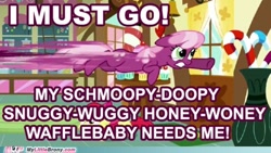 Size: 500x281 | Tagged: safe, derpibooru import, cheerilee, earth pony, pony, hearts and hooves day (episode), artifact, caption, female, i must go, image macro, meme, my little brony, solo, sugarcube corner, text, watermark