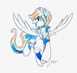 Size: 4096x3888 | Tagged: safe, artist:opalacorn, derpibooru import, oc, oc only, pegasus, pony, clothes, flying, jacket, male, signature, simple background, smiling, solo, stallion, white background