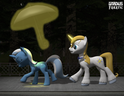 Size: 2492x1920 | Tagged: safe, artist:gradiusfanatic, derpibooru import, prince blueblood, trixie, unicorn, 3d, bluetrix, butt, female, male, night, plot, rain, shipping, source filmmaker, straight, umbrella