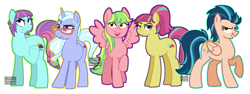 Size: 3105x1173 | Tagged: safe, artist:queertrixie, derpibooru import, indigo zap, lemon zest, sour sweet, sugarcoat, sunny flare, earth pony, pegasus, pony, unicorn, equestria girls ponified, female, mare, outline, ponified, shadowbolts, simple background, white background