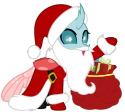 Size: 875x789 | Tagged: artist needed, safe, derpibooru import, ocellus, changedling, changeling, belt, boots, christmas, christmas changeling, clothes, coat, costume, cute, diaocelles, fake beard, female, gloves, hat, holiday, horn, looking at you, open mouth, present, raised hoof, raised leg, sack, santa beard, santa claus, santa costume, santa hat, santa sack, shoes, simple background, solo, transparent background, vector