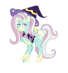 Size: 3624x3917 | Tagged: safe, artist:vernorexia, derpibooru import, oc, oc:cordelia, alicorn, pony, bow, cape, cloak, clothes, coat markings, commission, female, hat, heterochromia, magic, magic wand, magical girl, shawl, simple background, small wings, solo, spotted, stars, transparent background, wings, witch hat