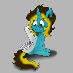Size: 3000x3000 | Tagged: safe, artist:sweet, derpibooru import, oc, oc:sweet disaster, unicorn, but why, commission, commissioner:reversalmushroom, funny, simple background, toilet, toilet butt pony, wat