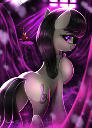 Size: 1625x2250 | Tagged: safe, artist:darksly, derpibooru import, octavia melody, earth pony, pony, butt, cello, female, heart eyes, looking at you, looking back, looking back at you, mare, musical instrument, plot, smiling, smiling at you, spotlight, treblebutt, wingding eyes