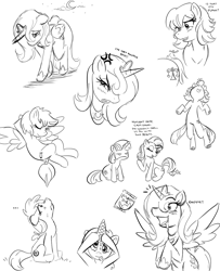 Size: 1040x1280 | Tagged: safe, artist:bamboodog, derpibooru import, derpy hooves, princess luna, rarity, twilight sparkle, unicorn twilight, oc, alicorn, earth pony, pegasus, pony, unicorn, black and white, grayscale, monochrome, s1 luna, sketch