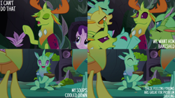 Size: 4400x2475 | Tagged: safe, derpibooru import, edit, edited screencap, editor:quoterific, screencap, starlight glimmer, thorax, changedling, changeling, pony, unicorn, season 7, to change a changeling, eyes closed, female, king thorax, male, mare, open mouth, open smile, smiling, text