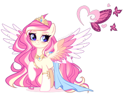 Size: 1586x1198 | Tagged: safe, artist:gihhbloonde, derpibooru import, pegasus, pony, crown, female, jewelry, magical lesbian spawn, mare, offspring, parent:fluttershy, parent:princess cadance, regalia, simple background, solo, transparent background