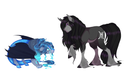 Size: 5000x2800 | Tagged: safe, artist:gigason, derpibooru import, oc, oc only, oc:oscuro, oc:teal shine, hybrid, unicorn, bat wings, high res, palindrome get, simple background, transparent background, wings