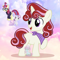 Size: 1080x1080 | Tagged: safe, artist:shiee-artopia223, derpibooru import, moondancer, sweetie belle, pony, base used, clothes, dress, female, filly, foal, fusion, looking back, mare, neckerchief, smiling