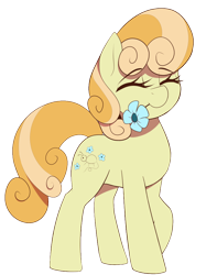 Size: 750x950 | Tagged: safe, artist:thebatfang, derpibooru import, junebug, earth pony, pony, cute, eyes closed, female, flower, flower in mouth, mare, mouth hold, simple background, smiling, solo, transparent background